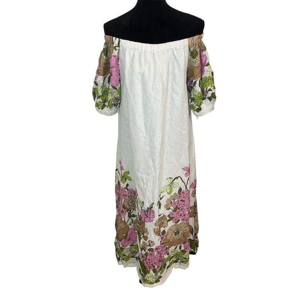 NWT RARE Vineyard Vines Women's‎ White Off Shoulder Botanical Linen Maxi Dress - Picture 6 of 9